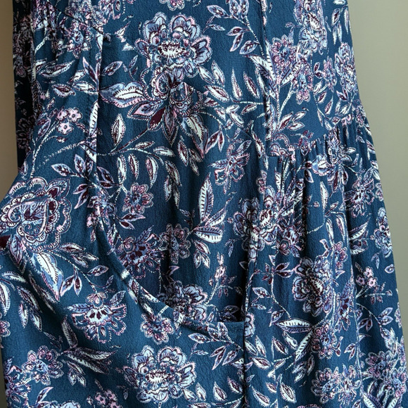 Garnet Hill Teal Floral Paisley V-neck Fit & Flare Dress Lined Pockets 12 Boho - Picture 10 of 16